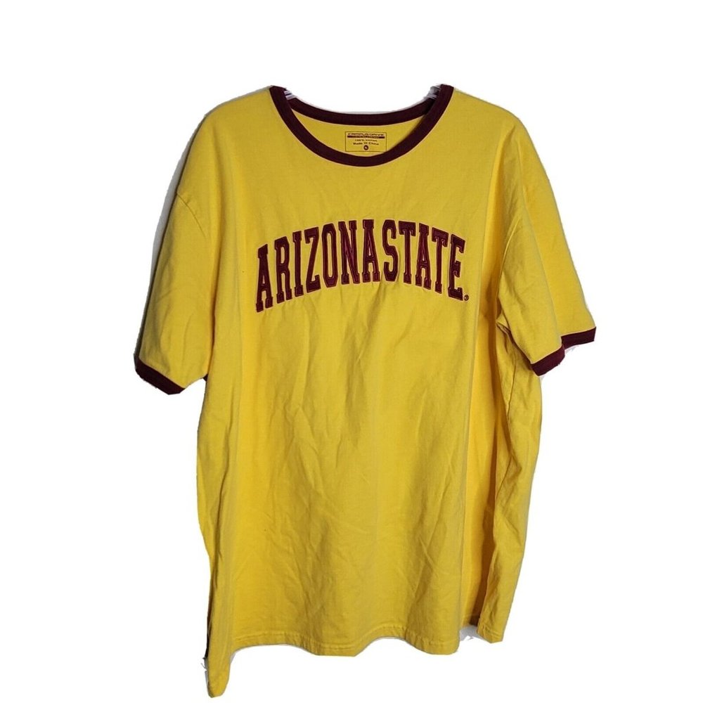 Arizona State Sparky Ringer T-shirt Size XL  Applique Yellow Maroon Cotton